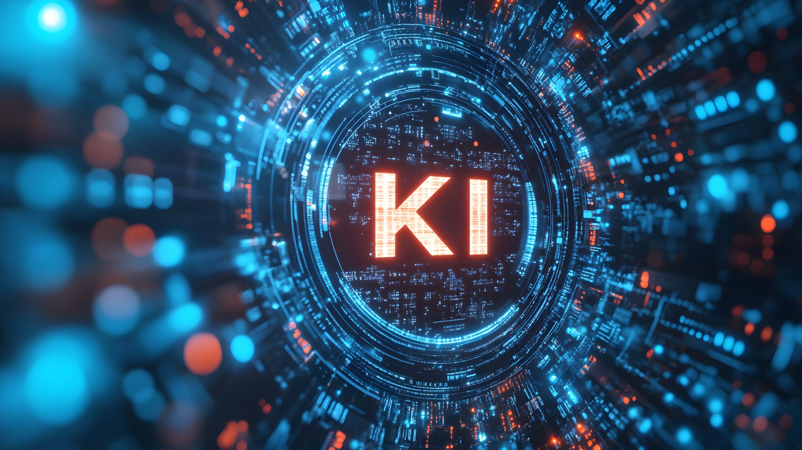 Futuristic KI technology illustration. blue High-tech background concept. Artificial intelligence