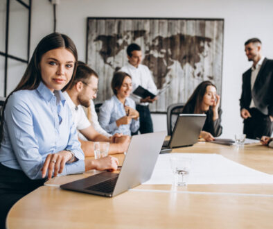 Group of people working out business plan in an office